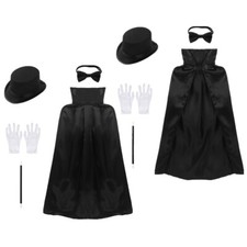 Kinder Magier Cosplay Umhang Hut Zauberstab Handschuhe Krawatte Set für Fasching