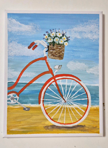 Gemälde fahrrad mit - blumen, am
