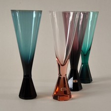 4 farbige SEKTGLÄSER, Friedrich Kristall, 60er Jahre