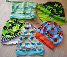 5x Mützen Beanies Kinder Elefanten Feuerwehr Traktoren Dinosaurier Handmade