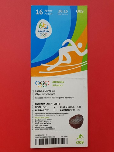 Used ticket olympic games 2016 - used,