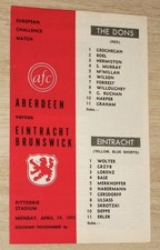 FC Aberdeen - Eintracht Braunschweig Freundschaftsspiel 1971 Fußball Programm