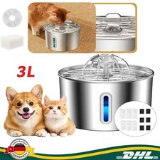 3L,Trinkbrunnen Haustier Edelstahl Wasserspender für Katzen Hunde mit Filter