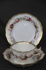 Meissen Porzellan Kaffeetasse bunte Blumengirlande Teller um 1900