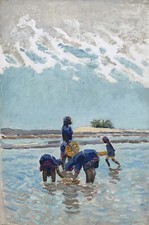 Karl Adser 1912-1995 Djerba Frauen und Kinder am Meer Küste Mittelmeer Tunesien 