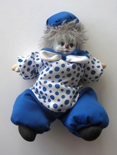Puppe Harlekin Clown 28 cm mit Kopf aus Keramik - Deko Sammeln blau weiß Stoff