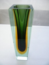 Murano Blockvase Sommerso 22x5  3 farbig Vintage 70er Jahre Überfangglas