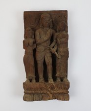 Alte indische Tempeltafel/Relief, Holz, handgeschnitzt (441-2 H75)
