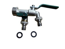Doppel Auslaufhahn Doppelwasserhahn  aus Messing mit 2x 1 Zoll Ausgang