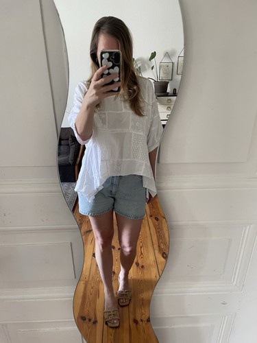 White patchwork blouse - patchwork,