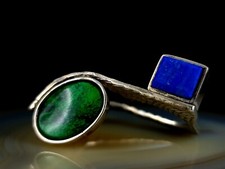 Ring Silber 925 Modernist GF Serpentin & Lapislazuli - extrem & auffällig silver