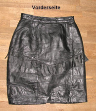 knielanger LEDERROCK / Patchwork- Rock Glattleder mit Fransen in schwarz Gr. 34