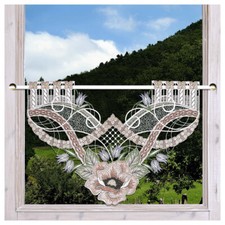 Scheibenhänger Anoki Echte Plauener Spitze Scheibengardine Büten-Motiv Mohnblume