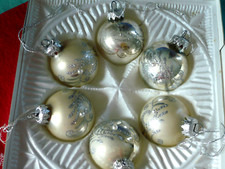 6 alte Weihnachtskugeln silber  Glas mit Silberdekor vintage