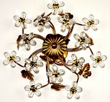 Schöne Italienische Blattgold Metall Kristall Kronleuchter, Lüster 2 Flammig