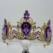 Diadem Krone in Gold mit Lila und Weißen Strasssteinen