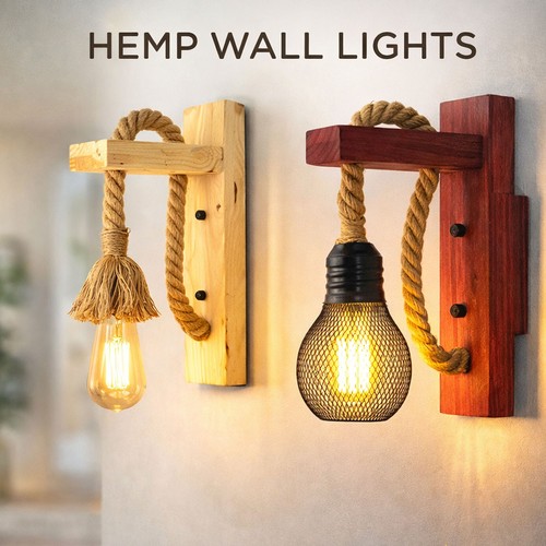 Vintage hanfseil wandlampe - hanfseil,