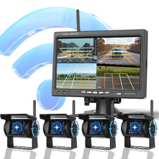 7" LCD Monitor Rückfahrkamera Set + 4 x FUNK Kabellos Rückseiten Kamera Bus LKW
