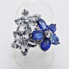 Kyanit Aquamarin Ring FLOWER 925 Silber 585 Weißgold vergoldet 18,1 mm 57