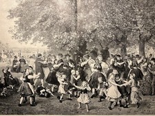 Antik Illustration 1893 FEST MUSIKANTEN KINDER ABBILDUNG Kunstdruck Holzschnitt