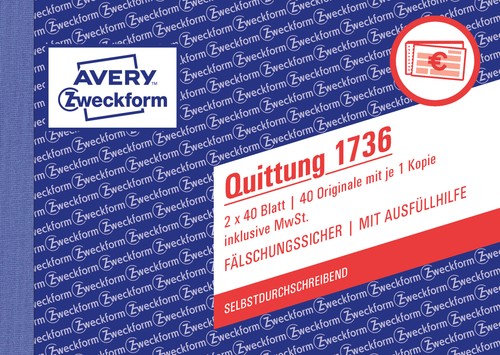 10x zweckform quittung 1736 - 1736, a6