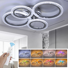 Moderne Deckenlampe Led RGB Kristall 4Ring Deckenleuchte Wohn Schlafzimmer Lampe