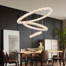 LED Deckenleuchte Kristalllüster 3-Ring-Kronleuchter Dimmbar 60W Fernbedienung