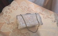 Vintage Brauttasche 70er Jahre weiss/Silber Abendtasche Clutch, Smartphone passt