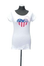 Hilfiger Denim Damen T-Shirt Gr. M | 38 | weiß Print kurzarm Freizeit (21731)