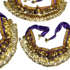 Bauchtanz Hüfttuch Lila Goldfarbene Münzen Bellydance Münzgürtel Karneval Samt