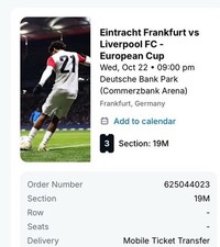 sport tickets, Champions-league, Liverpool V Eintracht Frankfurt