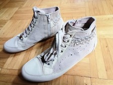 Schuhe Sneaker Tosca Blu 39 Leder beige Strasssteine Perlen Reißverschluss 