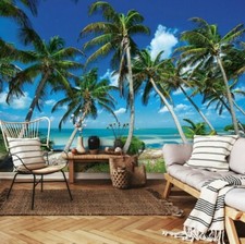 Fototapete Strand Meer Palmen 3D VLIES TAPETE XXL Karibik Landschaft Wohnzimmer
