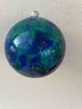 Glaskugel zum Hängen, mundgeblasen, Fenster Dekoration, Ø 8cm, blau, grün türkis