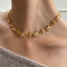 Gold kristall strass halskette - gold,