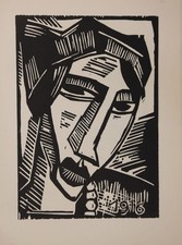 Schmidt-Rottluff. Frauenkopf. Originaler Holzschnitt, 1920.