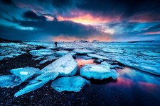 Fototapete VLIES-EISFELSEN-(6507S)-Ozean Himmel Sonne Schnee Strand Tapete XXL