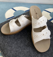 Laura Berg Damen Gr. 37 Pantolette Sandale Clogs Klettverschluss weiß