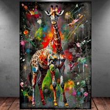 LEINWAND BILD ER XXL ABSTRAKT GIRAFFE BUNT GRAFFITI KUNSTDRUCK WAND POSTER P627