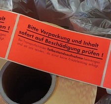 1250 hochwertige Etiketten Aufkleber Versand gegen Transportschäden auf Rolle