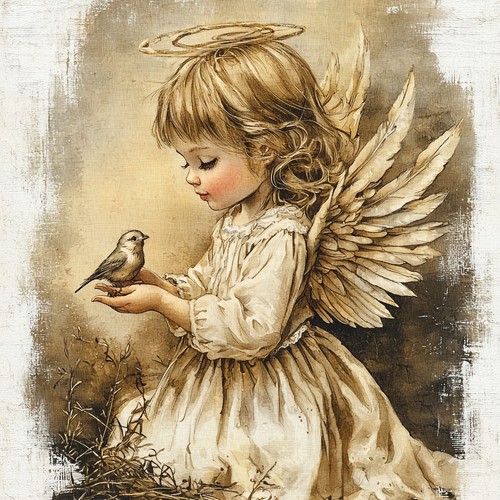 Wandbild engel vogel vintage - wandbild,