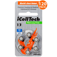 ICellTech Größe 13 PR48 Zink Luft 1,45V Hörgerätebatterien (120er Pack)
