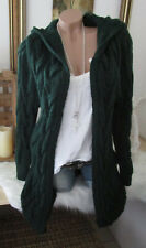 Neu Cardigan Strickjacke Jacke Kapuze Vintage Grob Zopfmuster Grün 36 38 40 S