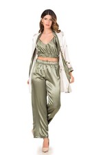 Satin Damen Pyjama 3-teilig