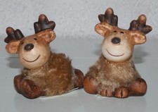 Dekoration Tierfiguren Elch mit Plüschfell 2erSet 7,5 cm + 8 cm h Keramik Deko