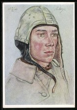 Willrich-AK Unsere Luftwaffe, Jagdflieger (Unteroffizier) schoß englischen Gegn 