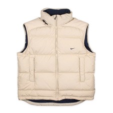 Nike Vintage Swoosh Weste Beige Gepufft Daunen Federn TOp