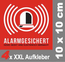 4 x Aufkleber Alarmgesichert, Alarmanlage, 10x10cm, Warnaufkleber, selbstklebend
