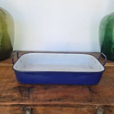 A6023 Kleine, alte Emaille Bratreine | Bräter | Bratenpfanne | Email | BLAU