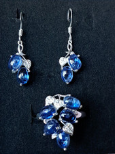 925Silber Set, Ohrringe Ring gr7,75- Edelsteine Echte  Kyanit+cz,Vergoldung. 